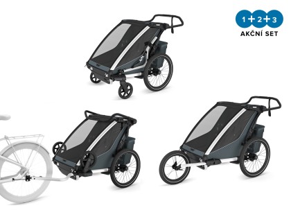 Thule Chariot Cross 2 G3 DOUBLE Dark Slate + bike set + kočíkový set + bežecký set