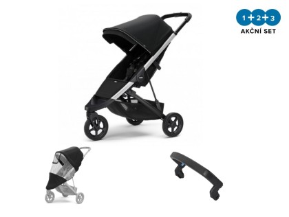 Náhľad produktu - Kočík Thule Spring Aluminum / Midnight Black 2022 + madlo + pláštenka