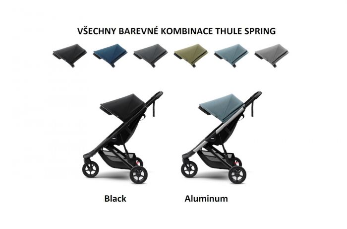 Náhľad produktu - Kočík Thule Spring Aluminum / Shadow Grey 2022 + madlo + pláštenka