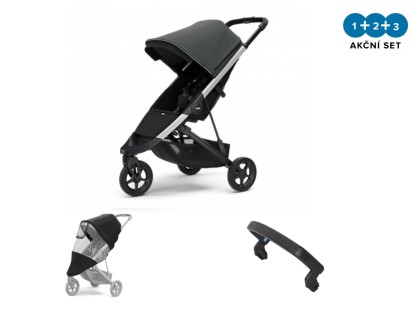 Náhľad produktu - Kočík Thule Spring Aluminum / Shadow Grey 2022 + madlo + pláštenka