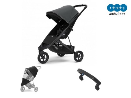 Náhľad produktu - Kočík Thule Spring Black / Shadow Grey 2022 + madlo + pláštenka