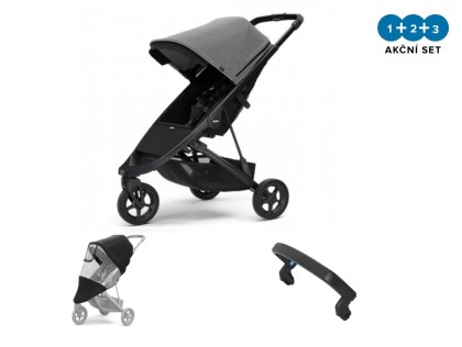 Náhľad produktu - Kočík Thule Spring Black / Grey Melange 2022 + madlo + pláštenka