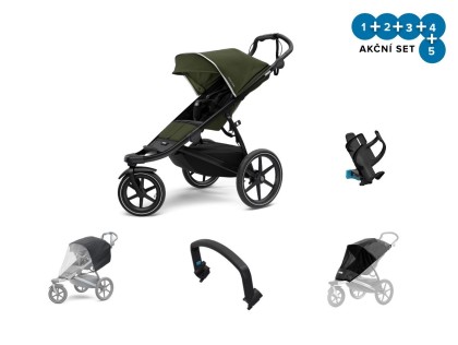 Náhľad produktu - Thule Urban Glide 2 Black / Cypress Green 2022 + pláštenka + madlo + ochranná sieť + držiak na pitie