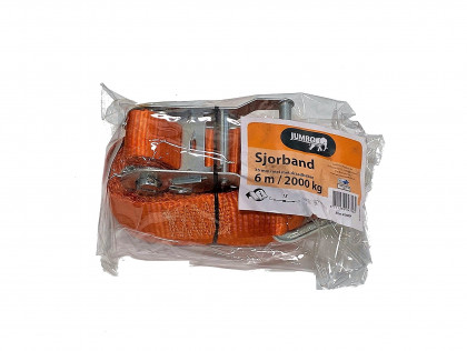 Náhľad produktu - Popruh oranžový 35mm/600cm s račňou a 2 hákmi, 2000kg