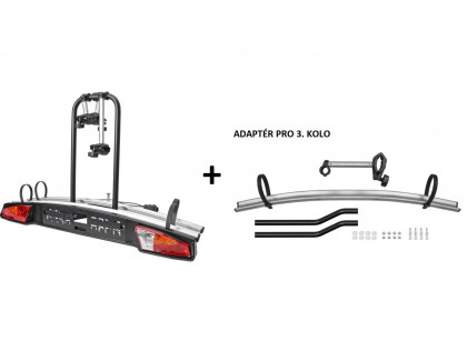 Náhľad produktu - Nosič 2 bicyklov Menabo Merak Tilting (typ K) sklopný + adaptér na 3. kolo