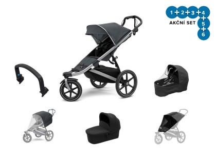 Náhľad produktu - Thule Urban Glide 2 Dark Shadow 2022 + pláštenka + ochranná sieť + madlo + korbička + pláštenka na korbičku