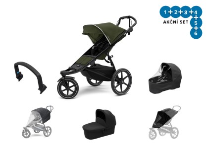 Náhľad produktu - Thule Urban Glide 2 Black/Cypress Green 2022 + pláštenka+ochranná sieť+madlo+korbička+pláštenka korby