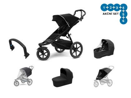 Náhľad produktu - Thule Urban Glide 2 Black 2022 + pláštenka + ochranná sieť + madlo + korbička + pláštenka na korbičku