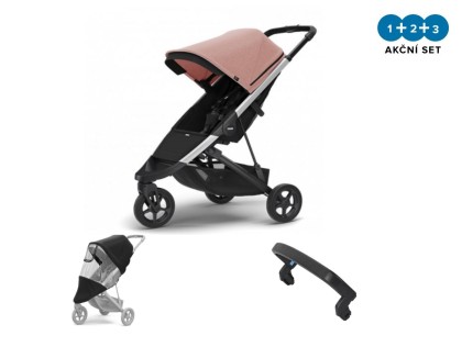 Náhľad produktu - Kočík Thule Spring Aluminum / Misty Rose Melange 2022 + madlo + pláštenka