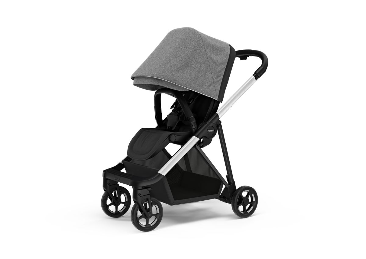 Náhľad produktu - Kočík Thule Shine Grey Melange on Aluminum 2022 + vanička + ochrana proti slnku / dažďu Thule