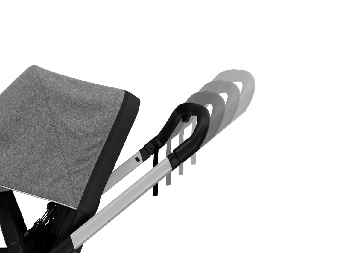 Náhľad produktu - Kočík Thule Shine Grey Melange on Aluminum 2022 + vanička + ochrana proti slnku / dažďu Thule
