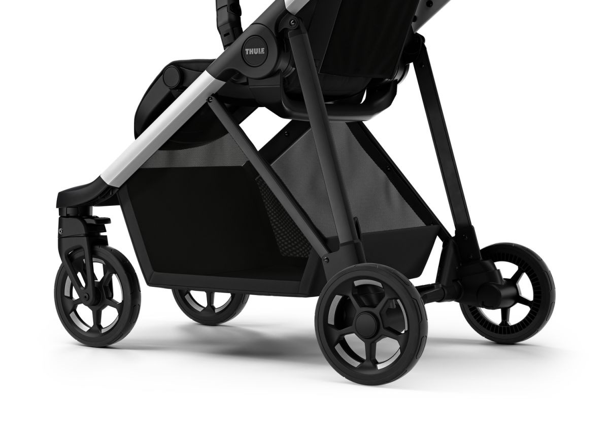 Náhľad produktu - Kočík Thule Shine Grey Melange on Aluminum 2022 + vanička + ochrana proti slnku / dažďu Thule
