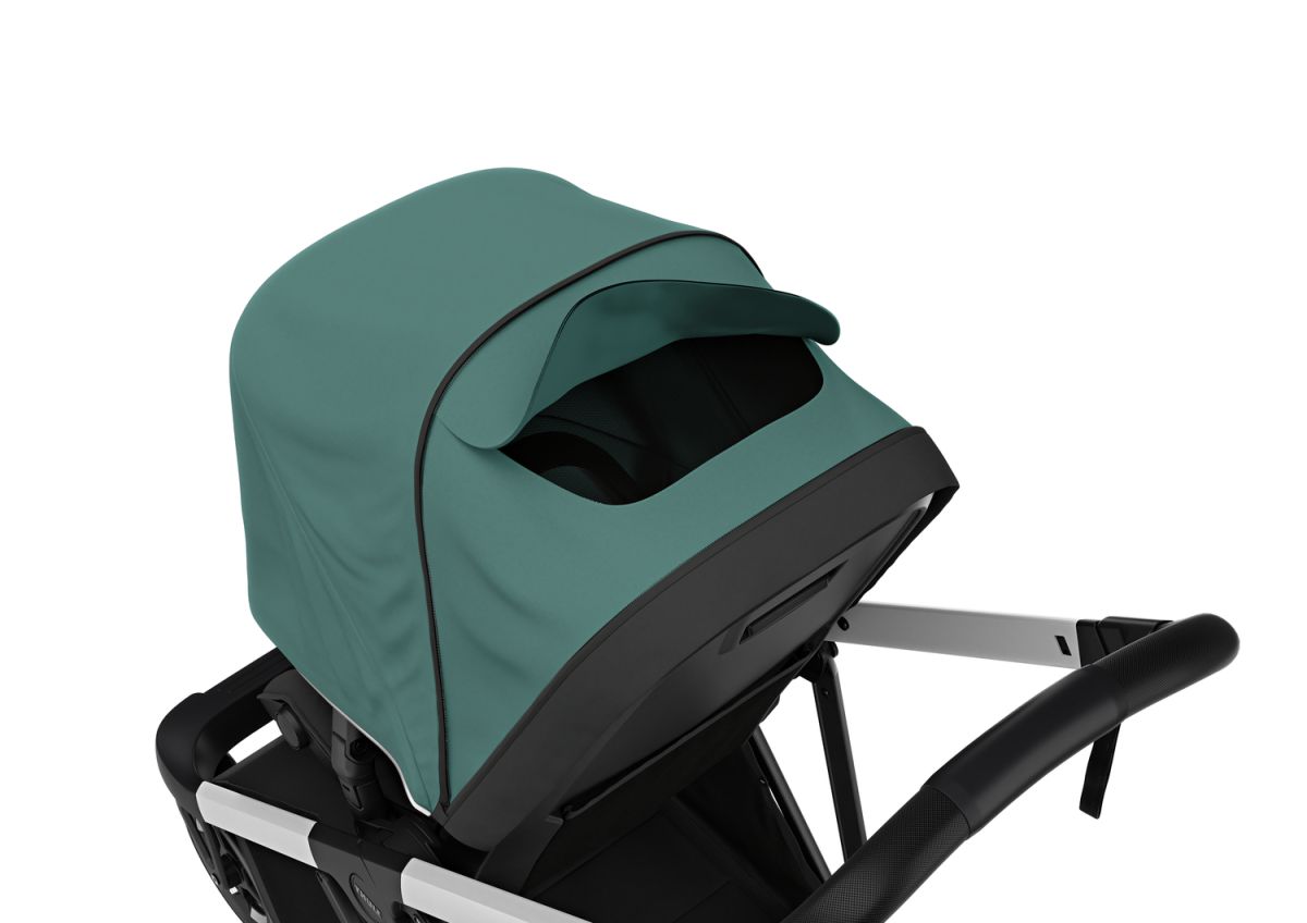 Náhľad produktu - Kočík Thule Shine Mallard Green on Aluminum 2022 + vanička + ochrana proti slnku / dažďu Thule