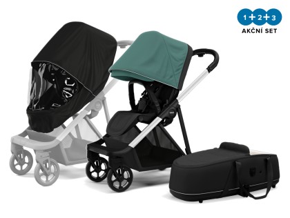 Kočík Thule Shine Mallard Green on Aluminum 2022 + vanička + ochrana proti slnku / dažďu Thule