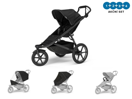 Náhľad produktu - Thule Urban Glide 3 Black + pláštenka + moskytiéra + madlo