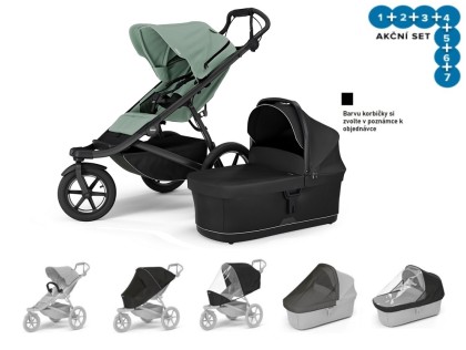 Thule Urban Glide 3 M. Green + korba + pláštenka + moskytiéra + madlo + plášť. korba + moskyt. korba