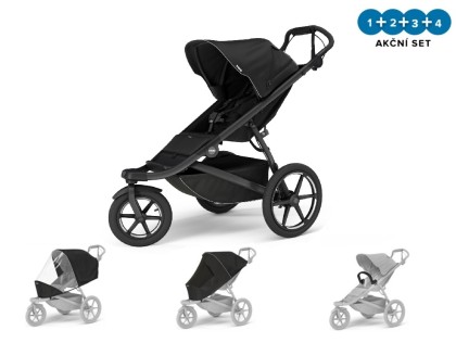 Thule Urban Glide 3 Black - Magnetic Buckle + pláštenka + moskytiéra + madlo
