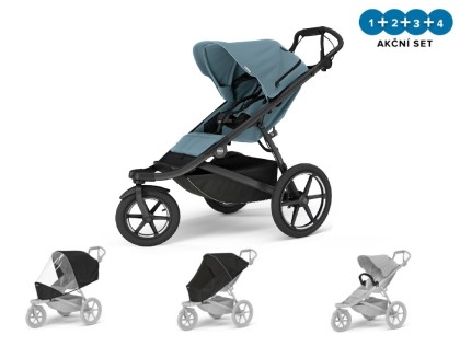 Thule Urban Glide 3 Mid Blue - Magnetic Buckle + pláštenka + moskytiéra + madlo