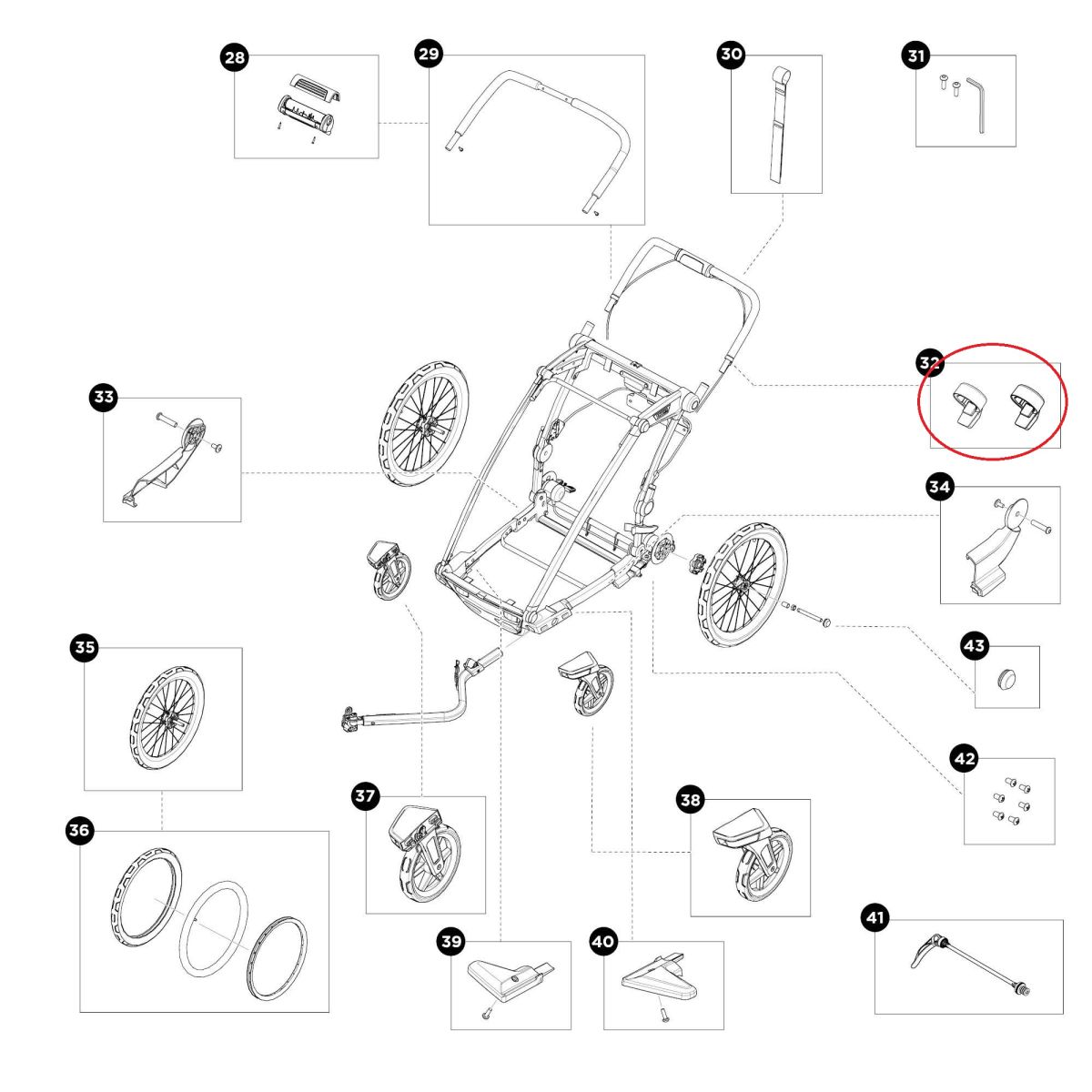 Náhľad produktu - Brake cable guides - Thule Chariot Sport 2