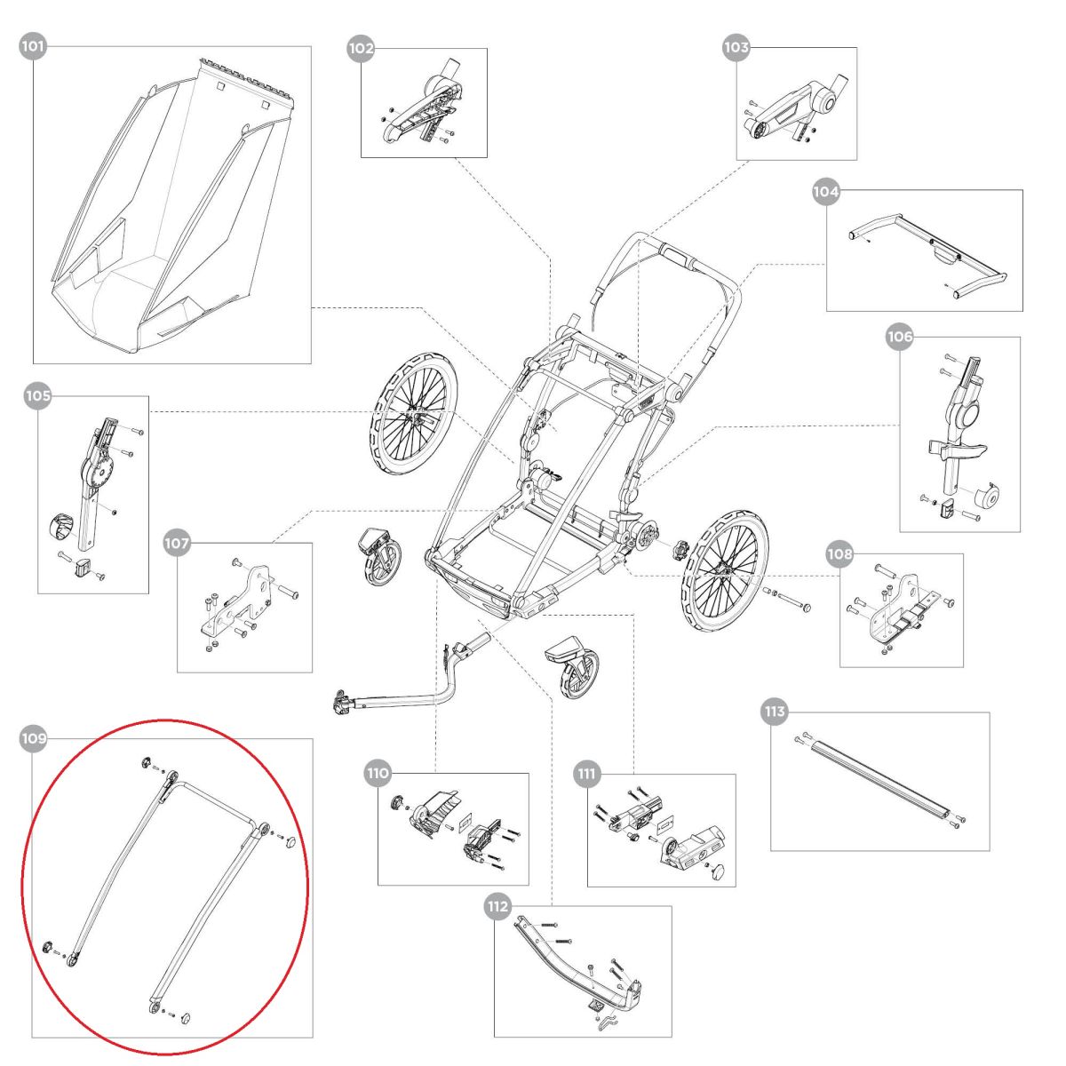 Náhľad produktu - Frame front upper - single - black - Thule Chariot Sport 2