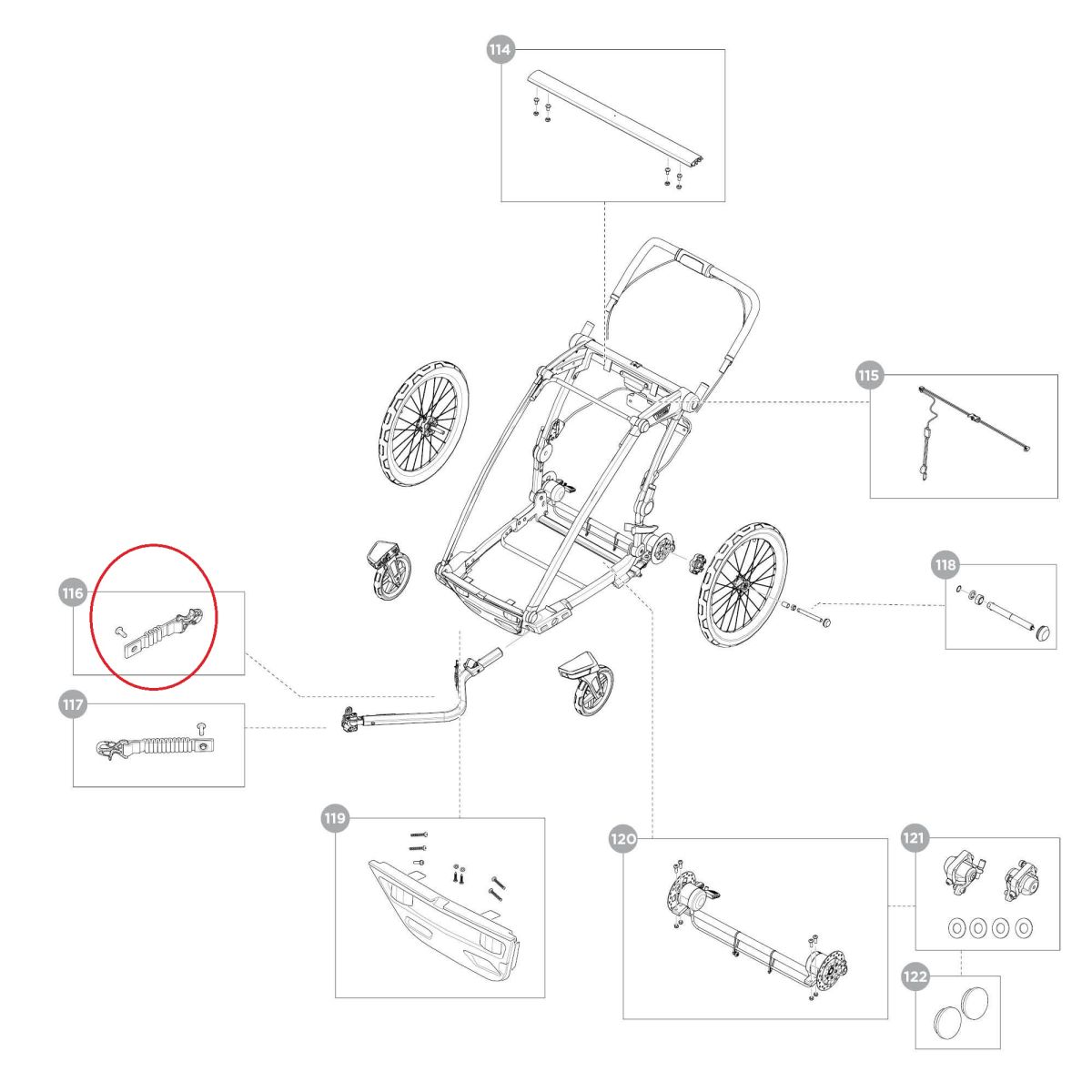 Náhľad produktu - Strap short hitch - Thule Chariot 2, Thule Bexey 55226