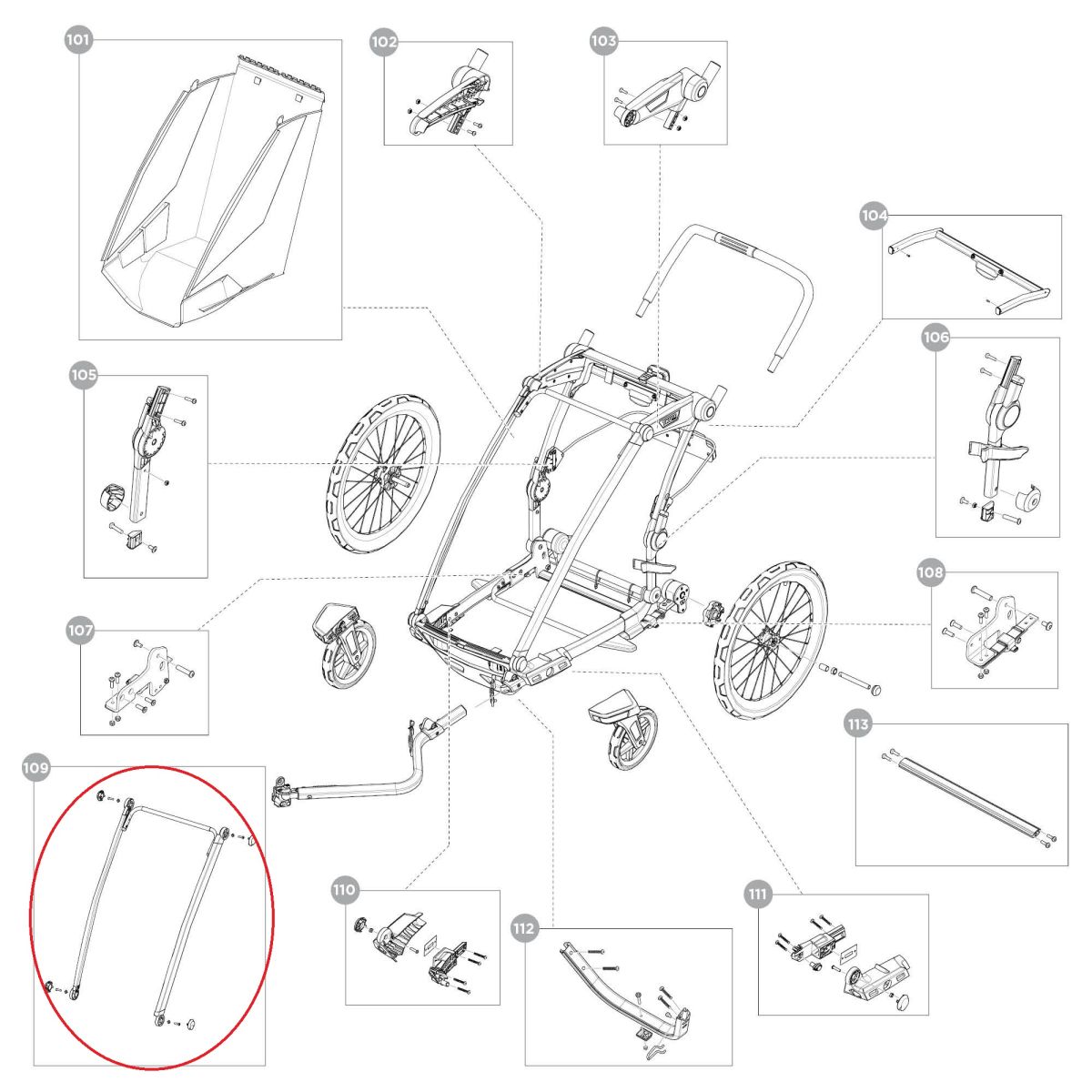 Náhľad produktu - Frame front upper - single - aluminum - Thule Chariot 2 55240