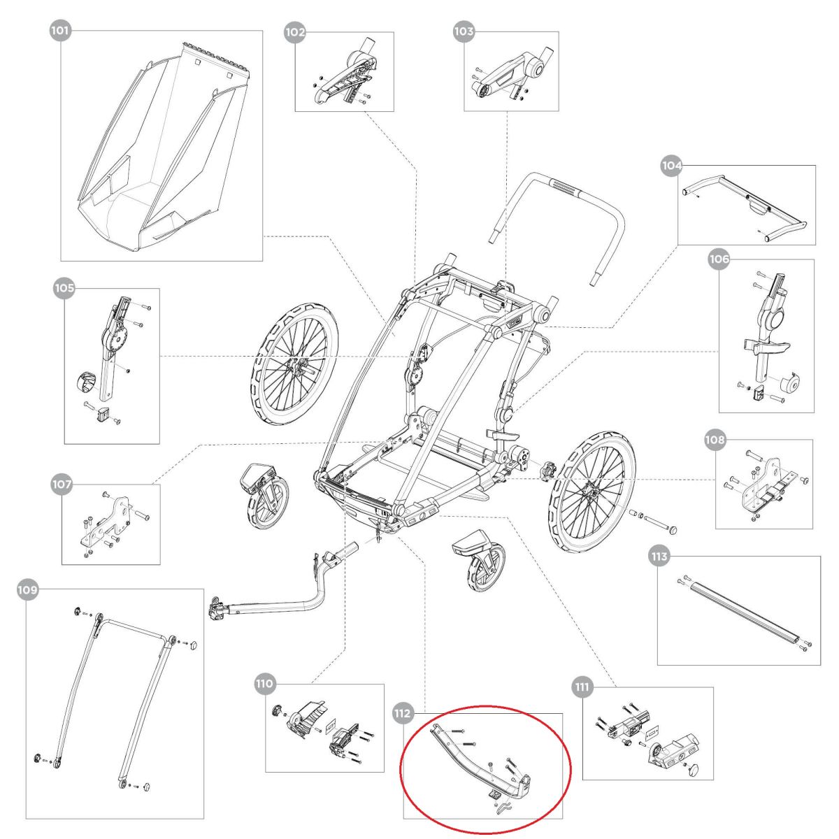 Náhľad produktu - Footwell assembly - single - aluminum - Thule Chariot 2 55249