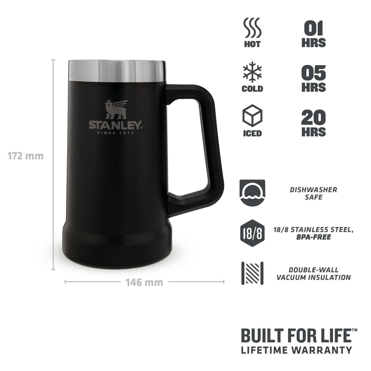 Náhľad produktu - STANLEY Korbel na pivo Big Grip Beer Stein 700 ml/24oz Matte Black Pebble