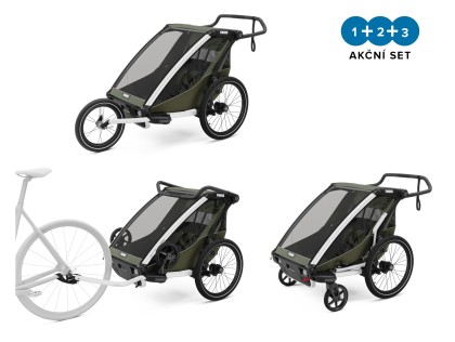 Thule Chariot Lite DOUBLE Vintage Green + bike set + kočíkový set + bežecký set