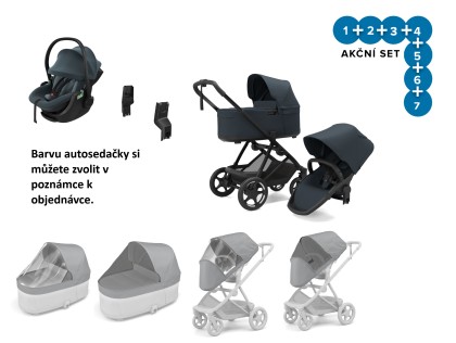 Thule Charm 2 in 1 Darkest Blue + pláštenky + ochranné siete + Autosedačka Thule Maple + adaptéry