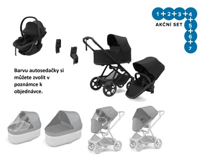 Thule Charm 2 in 1 Black + pláštenky + ochranné siete + Autosedačka Thule Maple + adaptéry