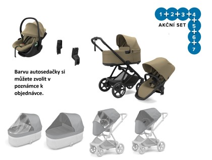 Thule Charm 2 in 1 Light Khaki + pláštenky + ochranné siete + Autosedačka Thule Maple + adaptéry